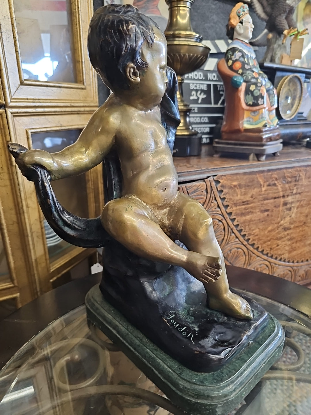 Crying boy heavy bronze cast statue