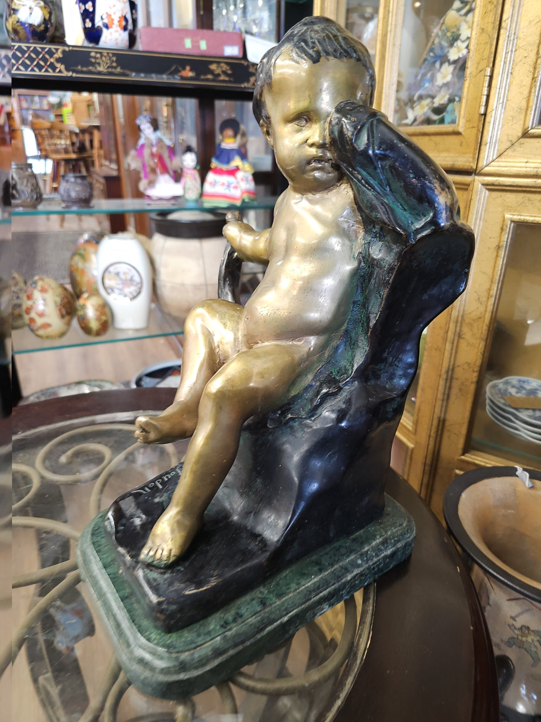 Crying boy heavy bronze cast statue