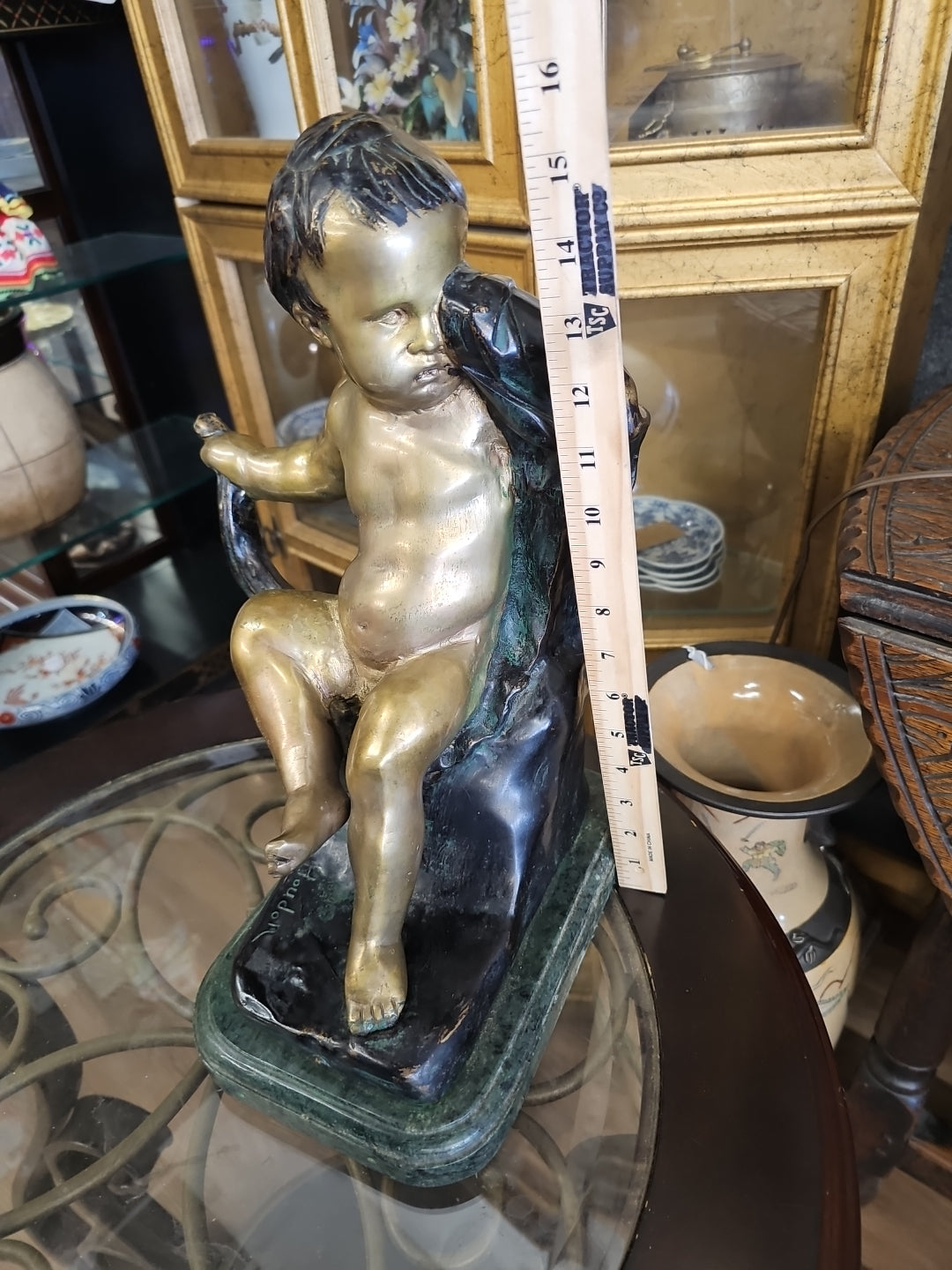 Crying boy heavy bronze cast statue