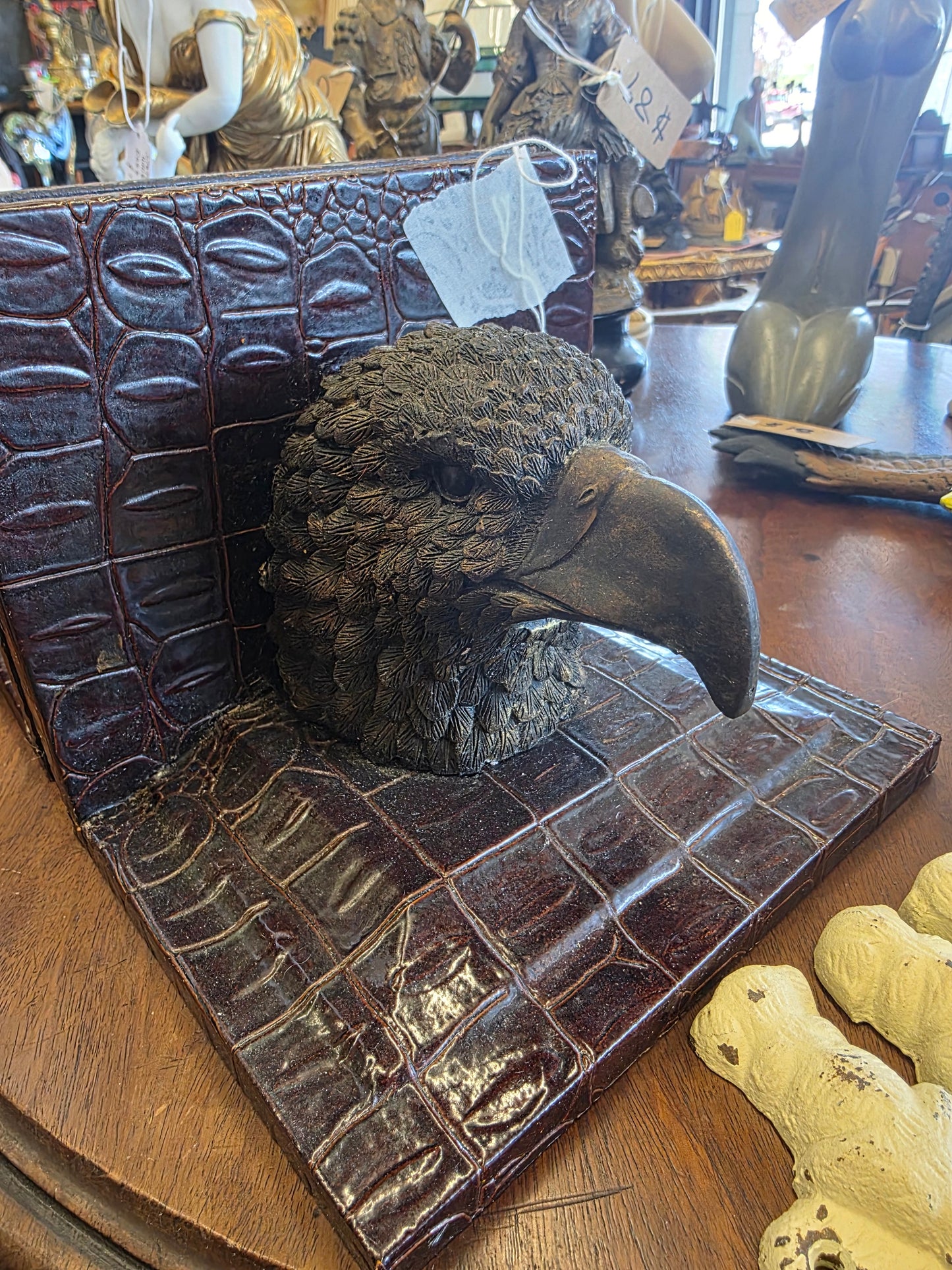 Eagle bookends, leather