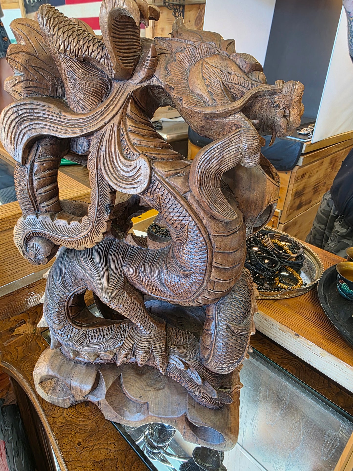 Carved Asian dragon, large 30"