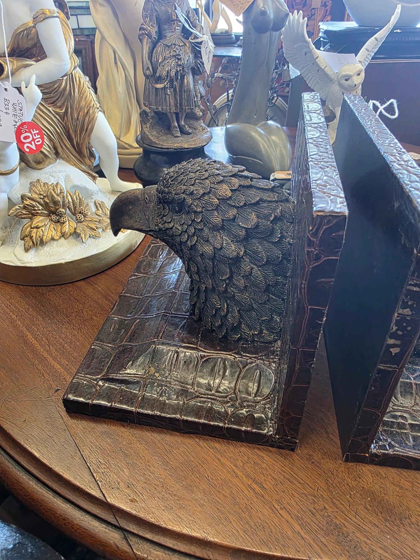 Eagle bookends, leather