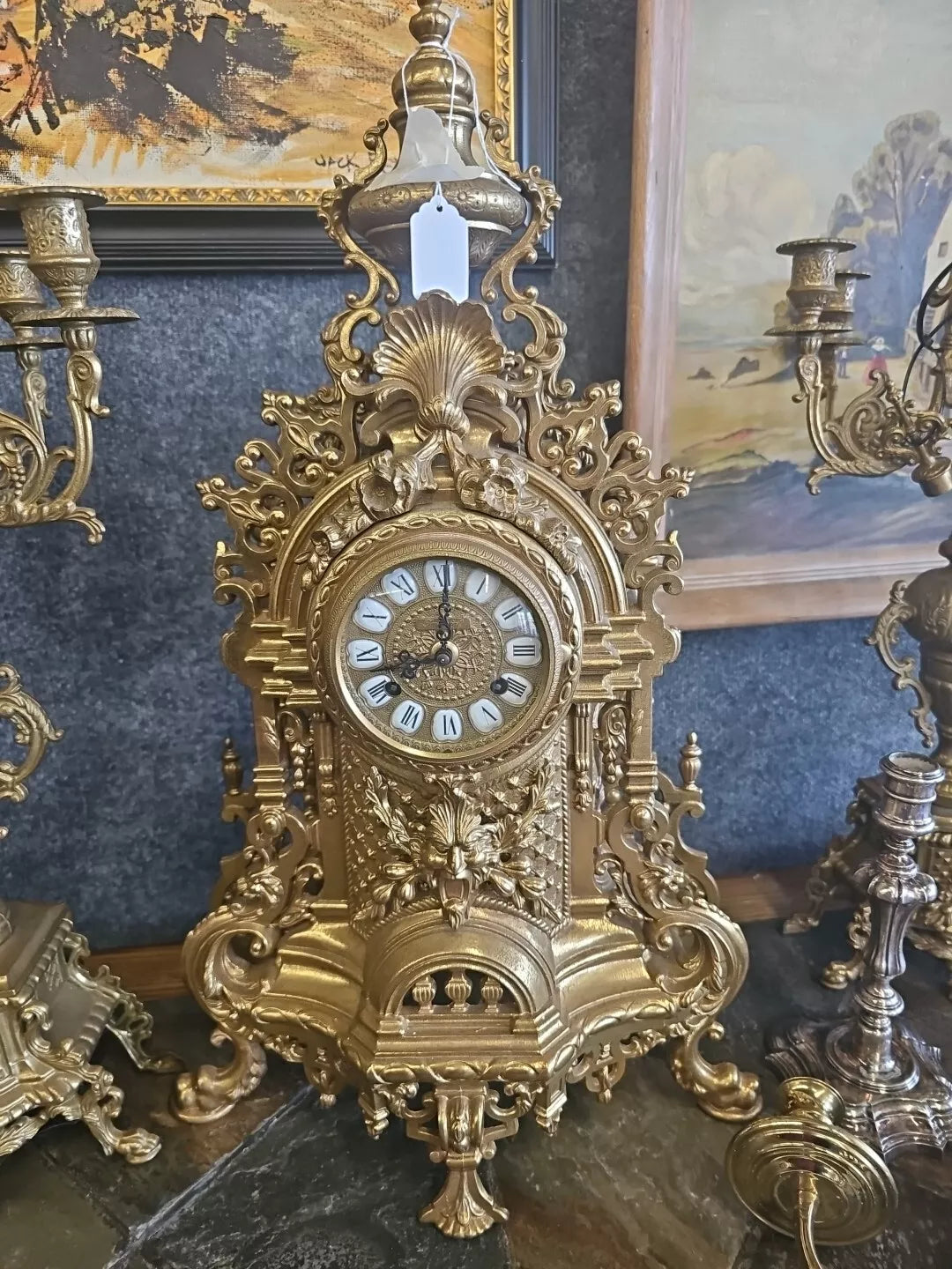 Vtg Franz Hermle Imperial Brass Italian German Mantle Clock Green Man