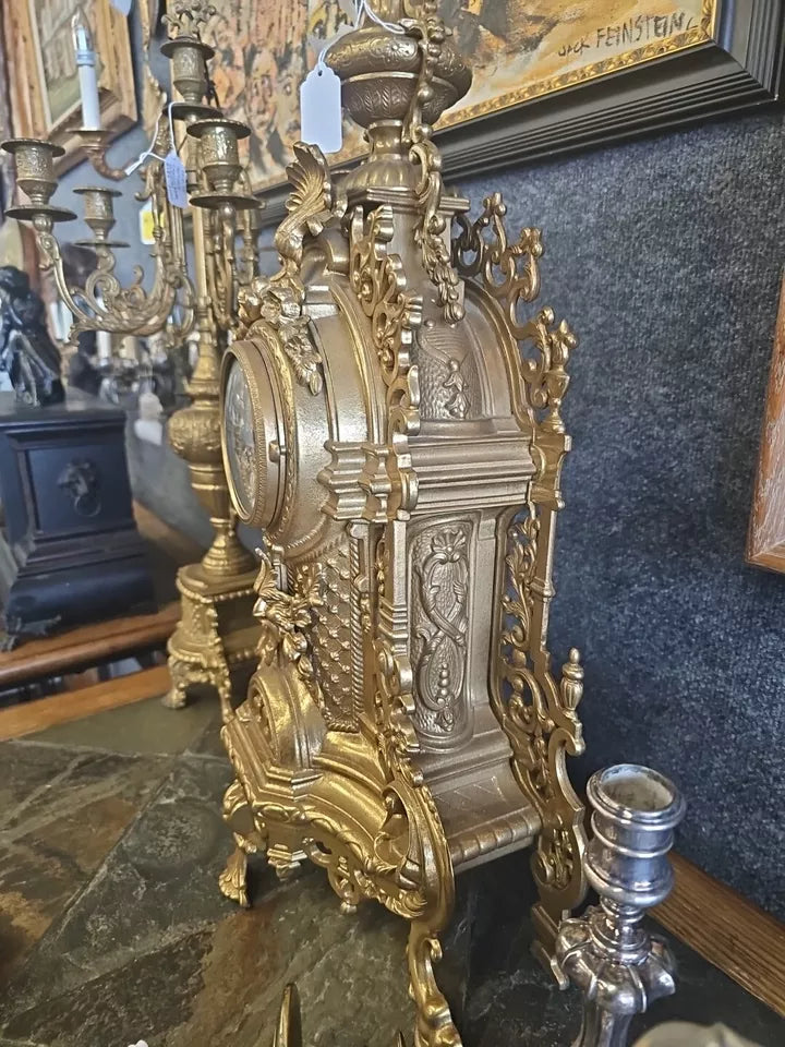 Vtg Franz Hermle Imperial Brass Italian German Mantle Clock Green Man
