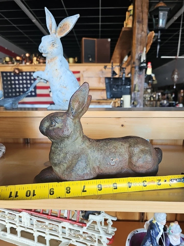 Antique Cast Iron Patina Double-Sided BUNNY RABBIT Doorstop / Garden Decoration