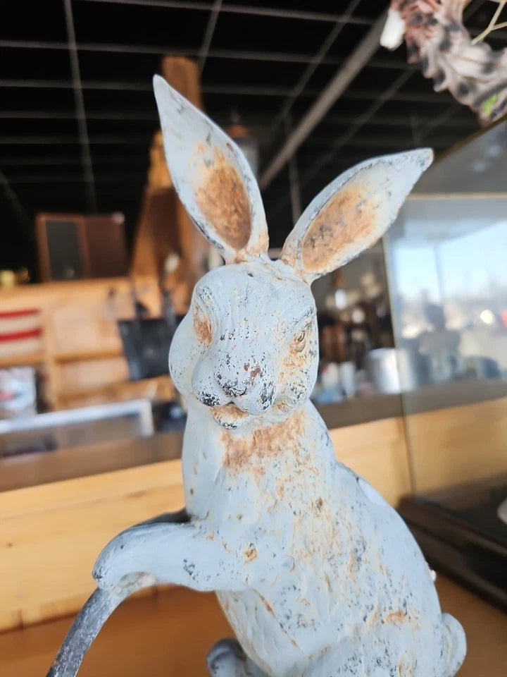 Rabbit Bunny And Leaf Bird Feeder Garden Sculpture Statue Cast Iron
