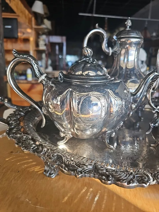 Vintage Victorian Ornate Silver Plated 5 Piece Tea Coffee Set