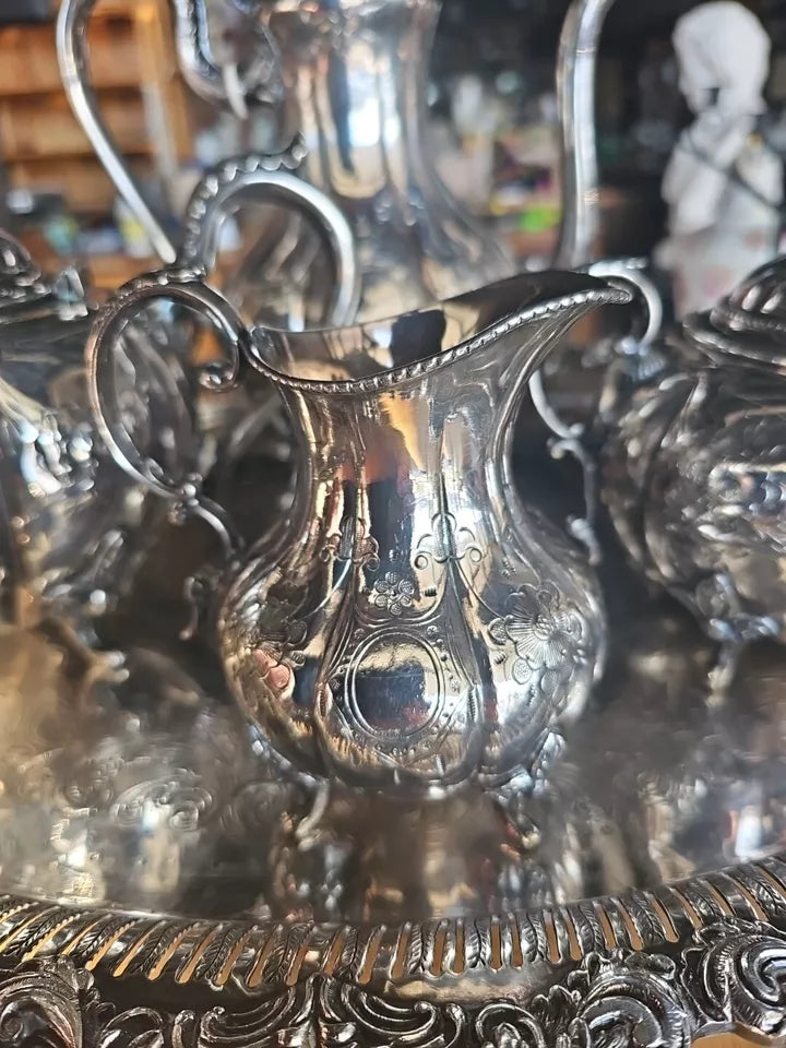 Vintage Victorian Ornate Silver Plated 5 Piece Tea Coffee Set