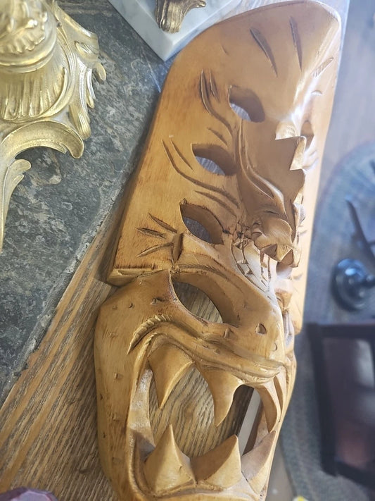 Philippine Wooden Mask Wall Decor Fangs Vintage 11 1/2" Hand Carved Bakunawa