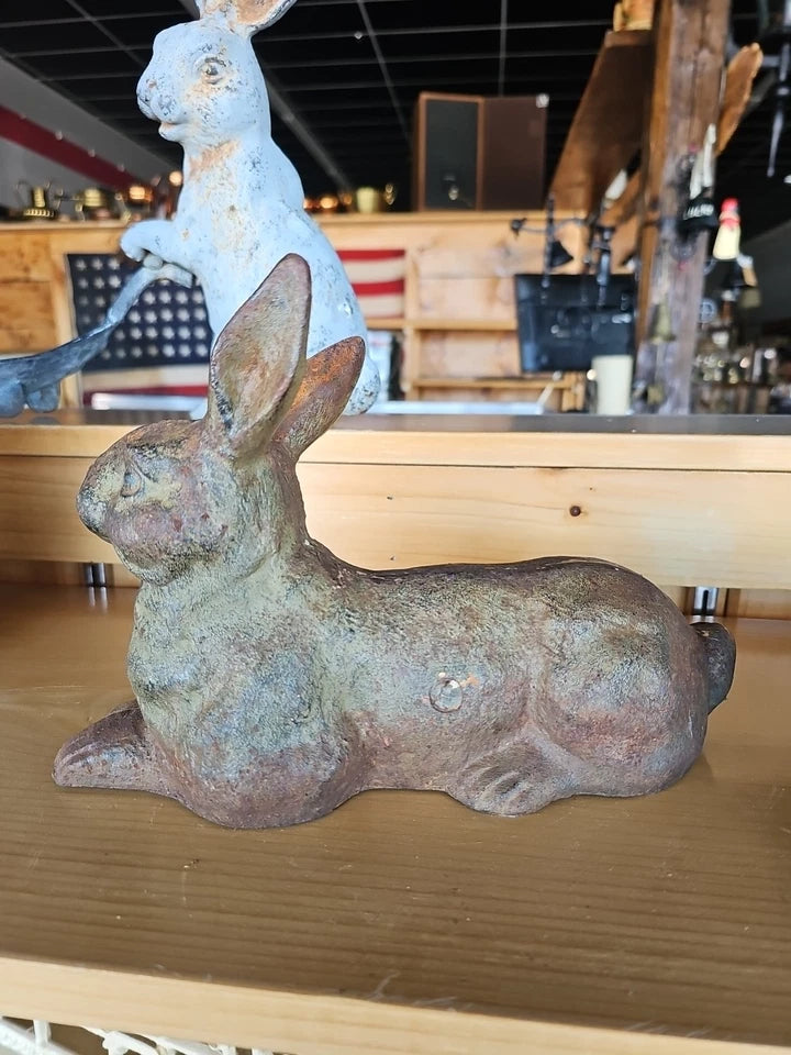 Antique Cast Iron Patina Double-Sided BUNNY RABBIT Doorstop / Garden Decoration