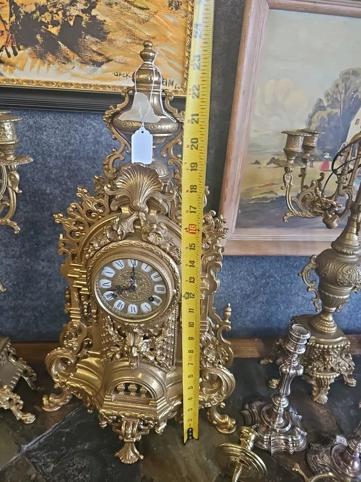 Vtg Franz Hermle Imperial Brass Italian German Mantle Clock Green Man