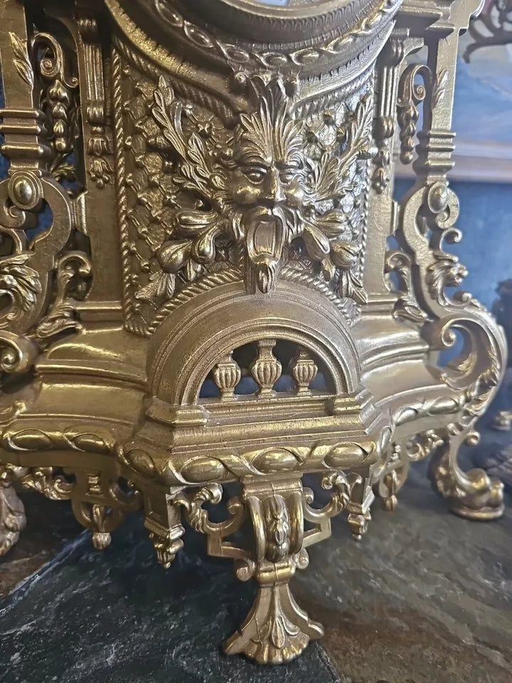 Vtg Franz Hermle Imperial Brass Italian German Mantle Clock Green Man