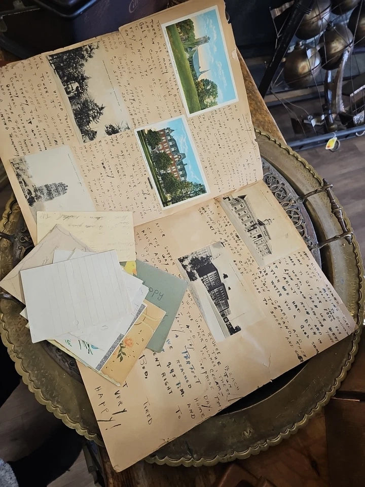 VTG 1937 Vacation Travel Scrapbook Cards, Photos, Newspaper Clipings