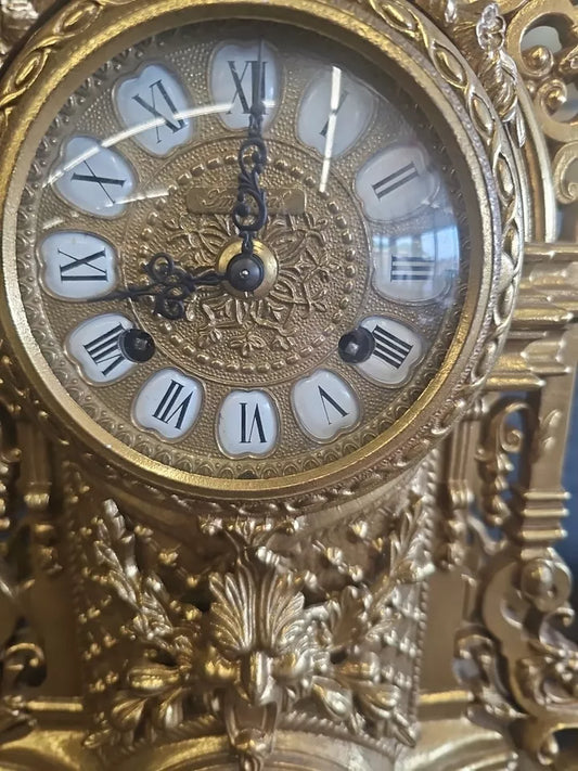 Vtg Franz Hermle Imperial Brass Italian German Mantle Clock Green Man