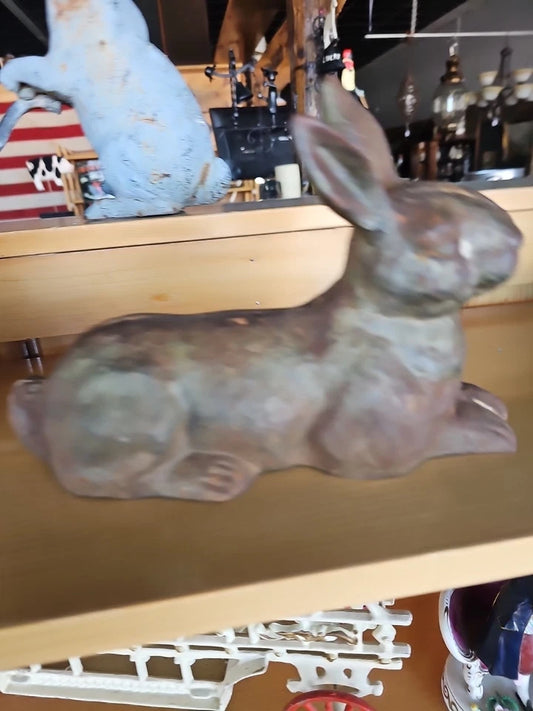 Antique Cast Iron Patina Double-Sided BUNNY RABBIT Doorstop / Garden Decoration