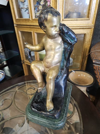 Crying boy heavy bronze cast statue