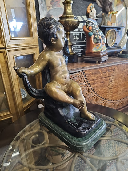 Crying boy heavy bronze cast statue