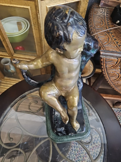 Crying boy heavy bronze cast statue