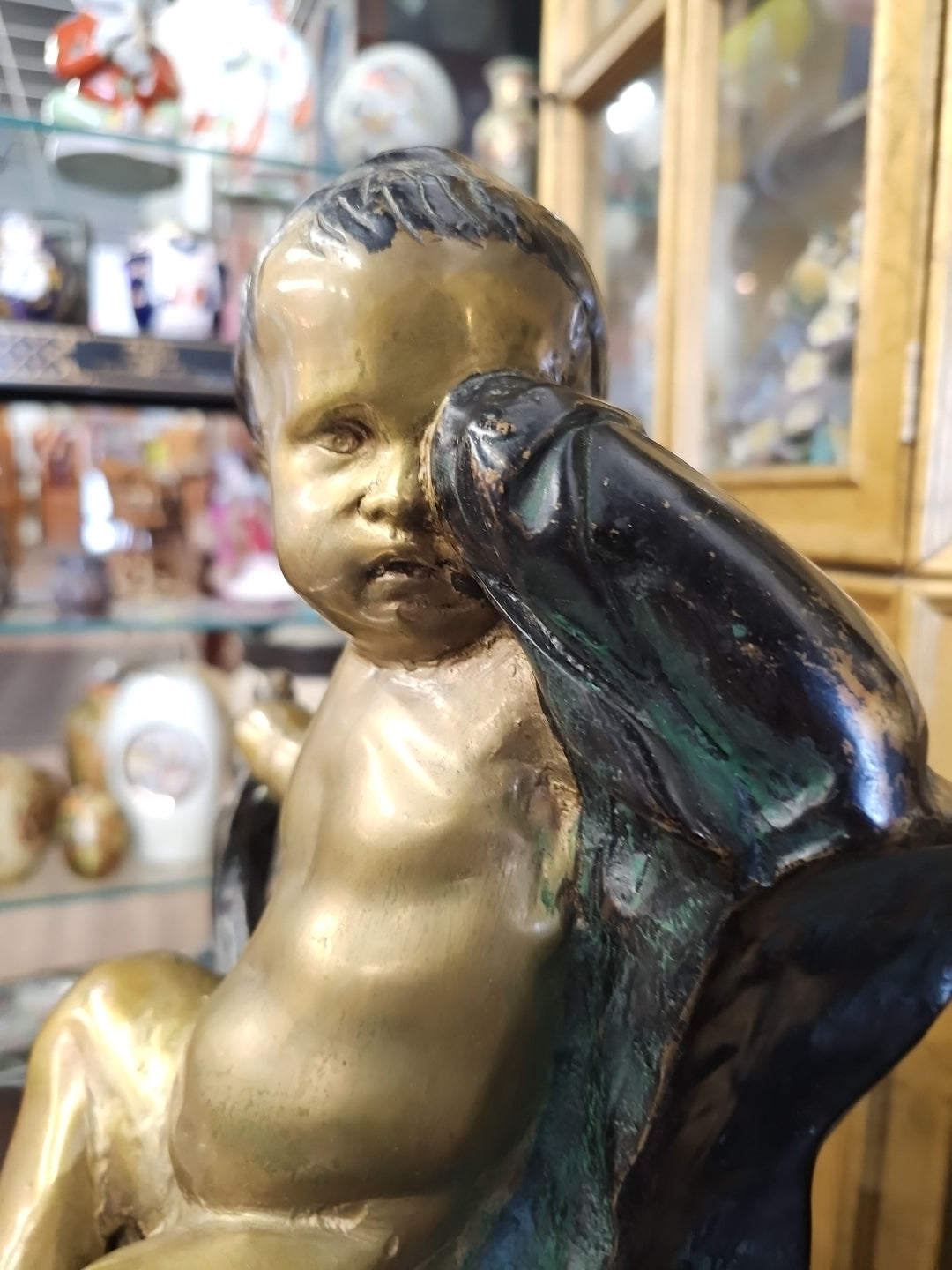 Crying boy heavy bronze cast statue