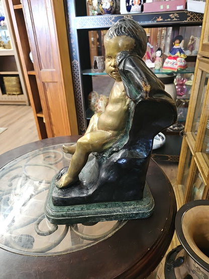 Crying boy heavy bronze cast statue