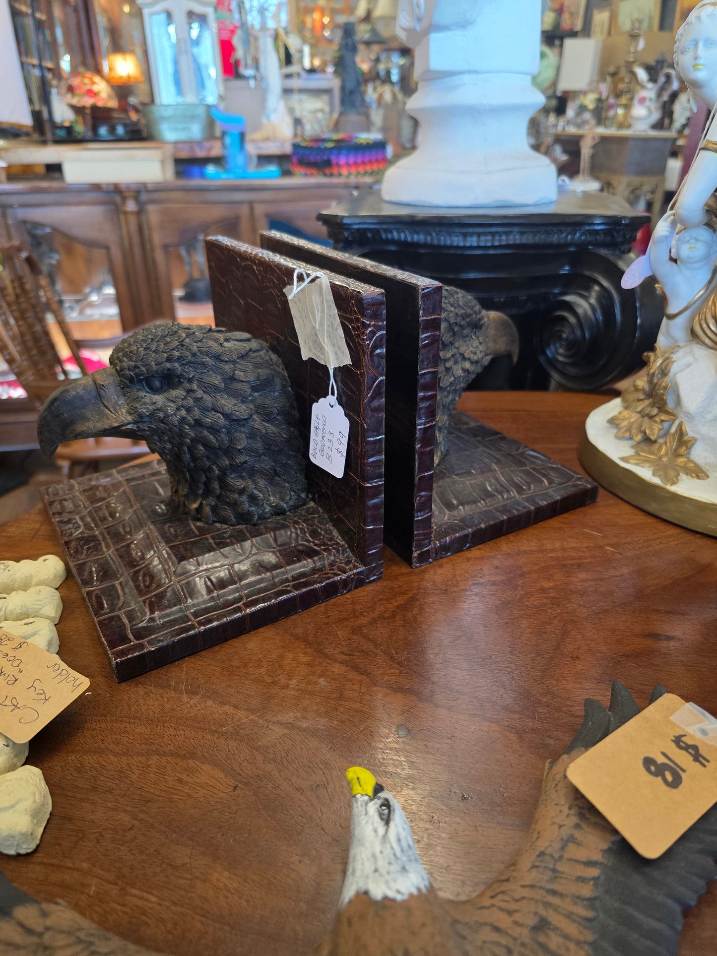 Eagle bookends, leather