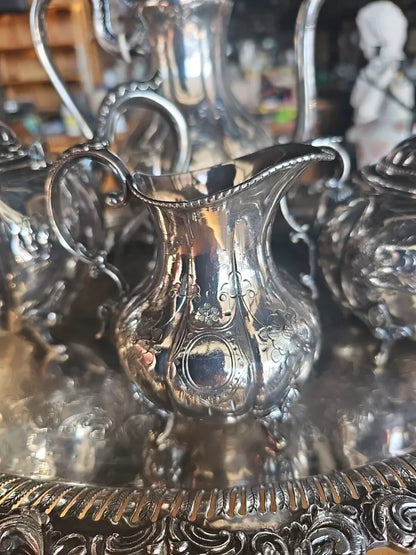 Vintage Victorian Ornate Silver Plated 5 Piece Tea Coffee Set